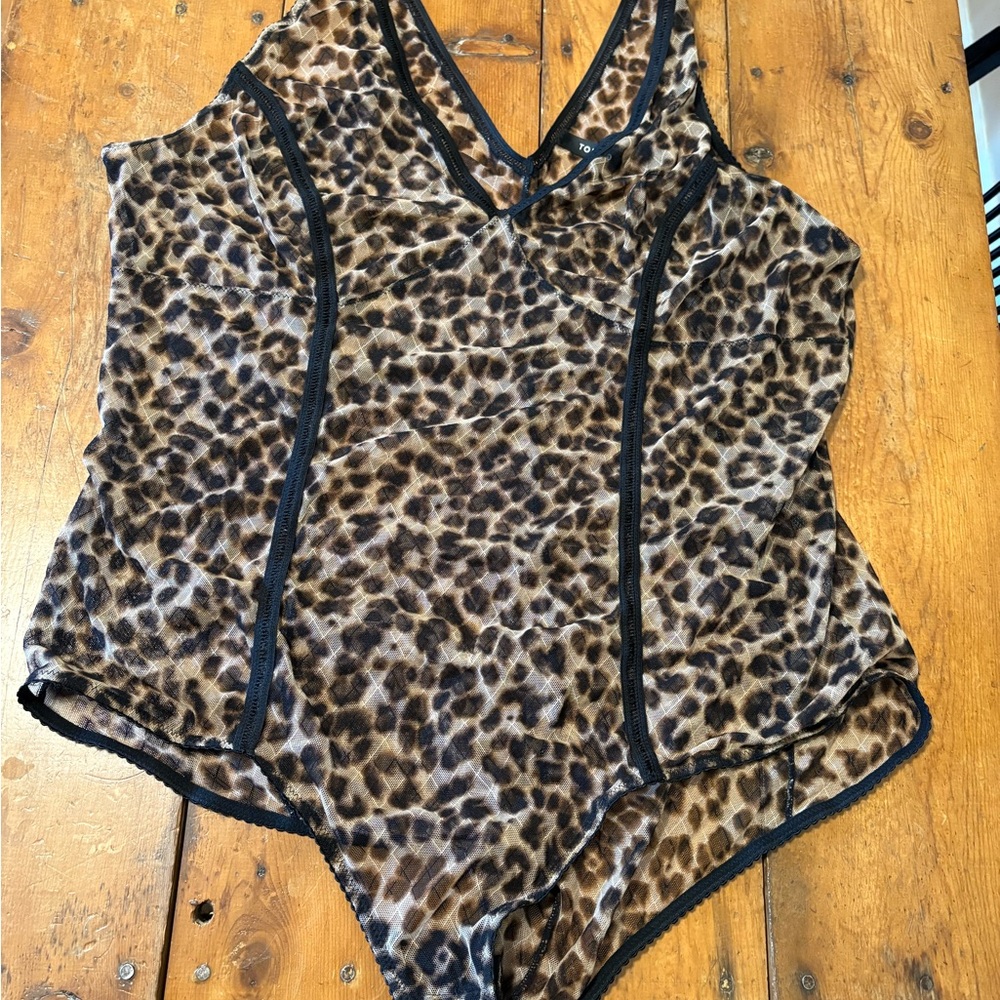 Torrid Leopard Print Mesh lingerie Bodysuit with Black Trim size 3